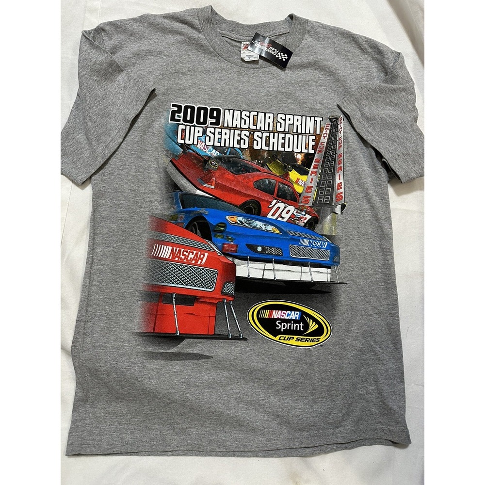 Vintage 2009 Nascar Shirt Sprint Cup Series schedule T-shirt NWT SZ L Gray (h)